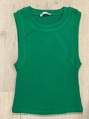 ZARA Green Ribbed Crop Tank Top Sleeveless Basic Size M